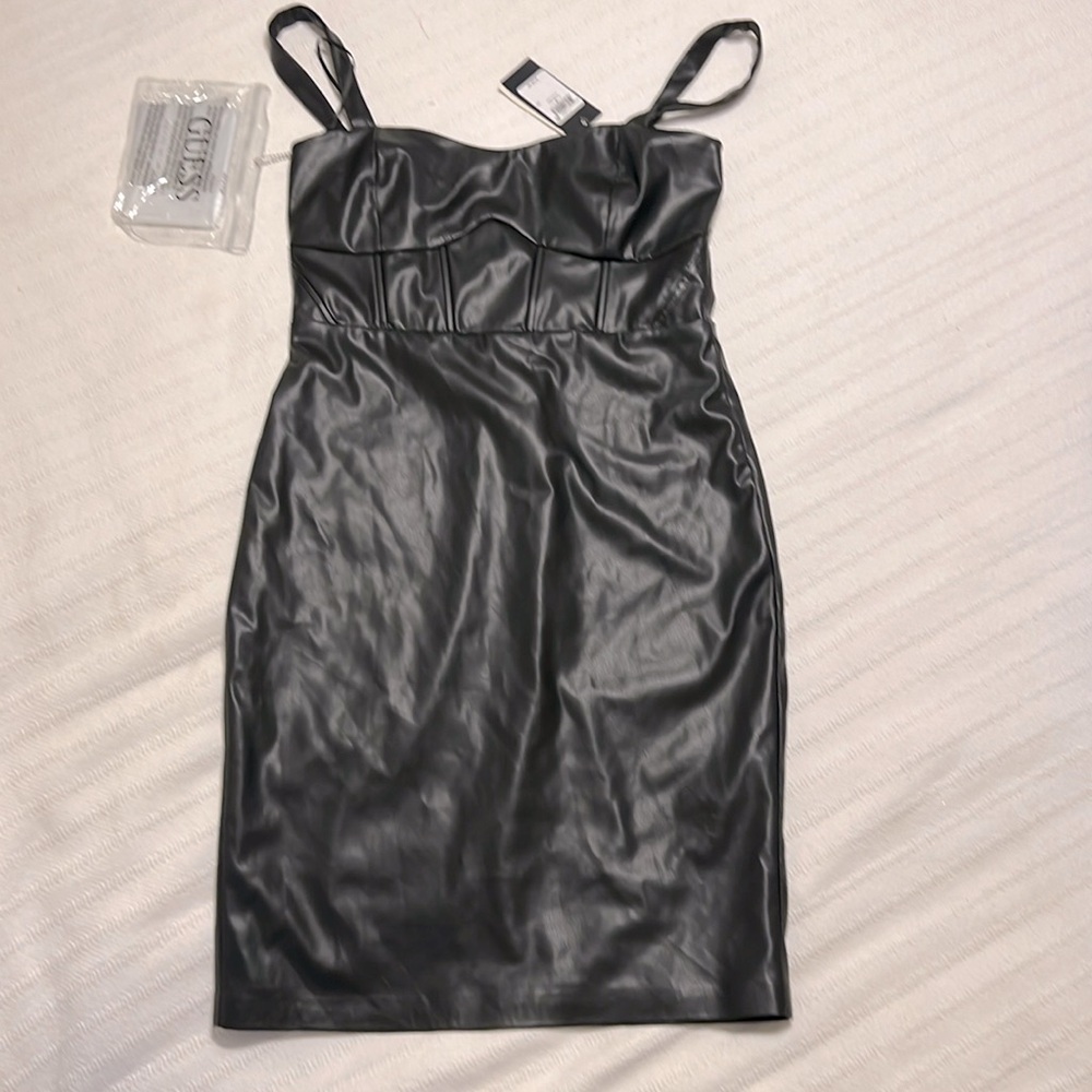 Guess woman’s faux leather Reid dress jet black size 8